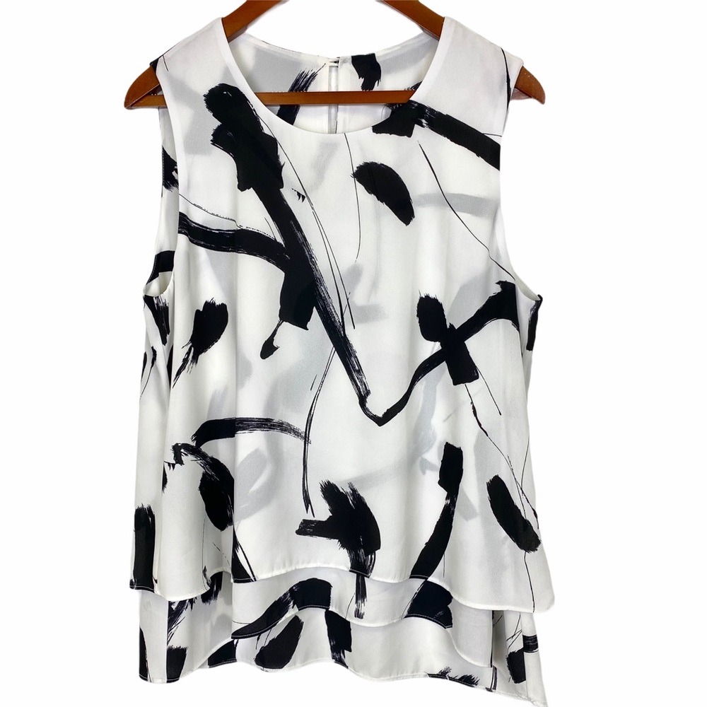 JOEFFER CAOC White & Black Flowing Sleeveless Top